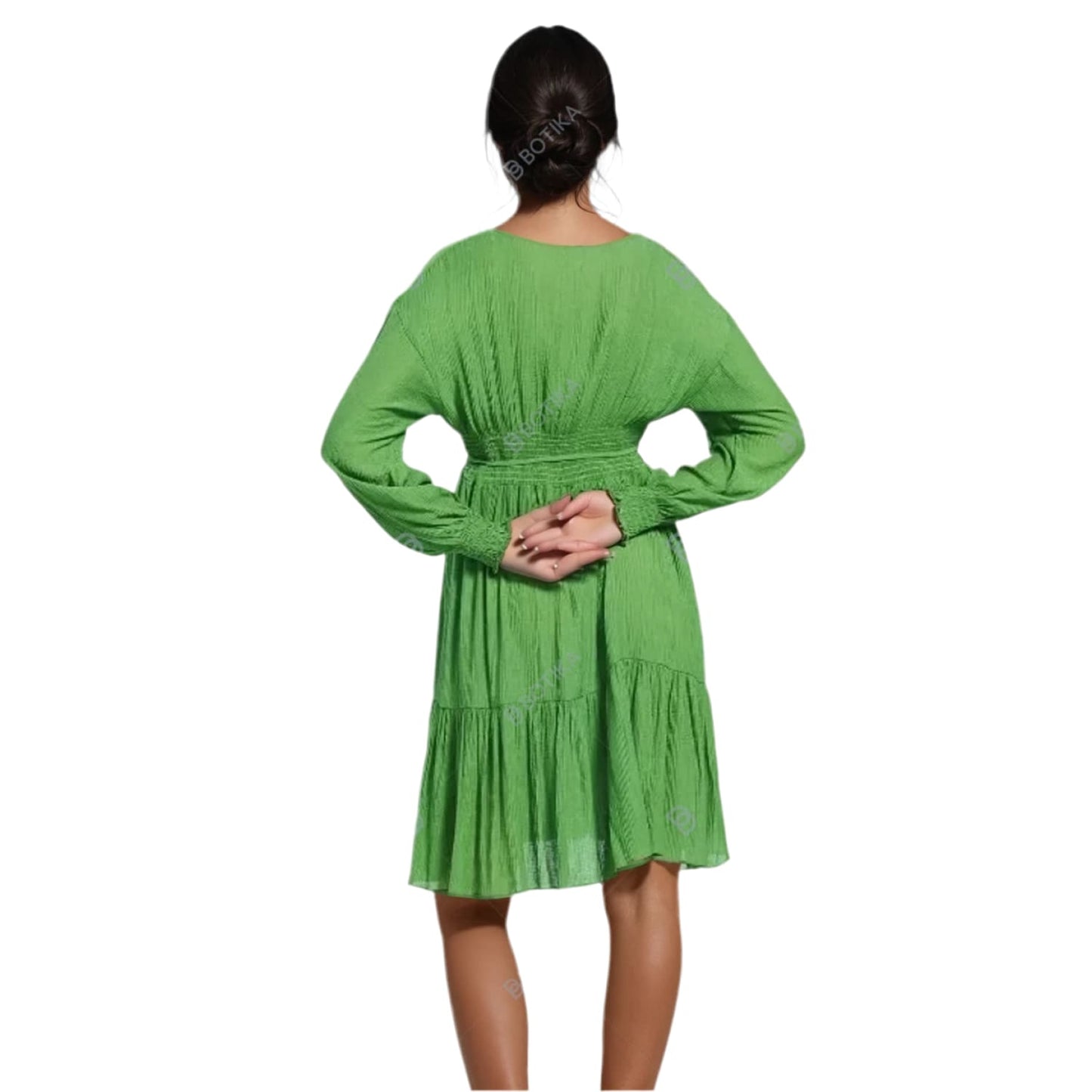 Belted Green Flare Dress - Womens