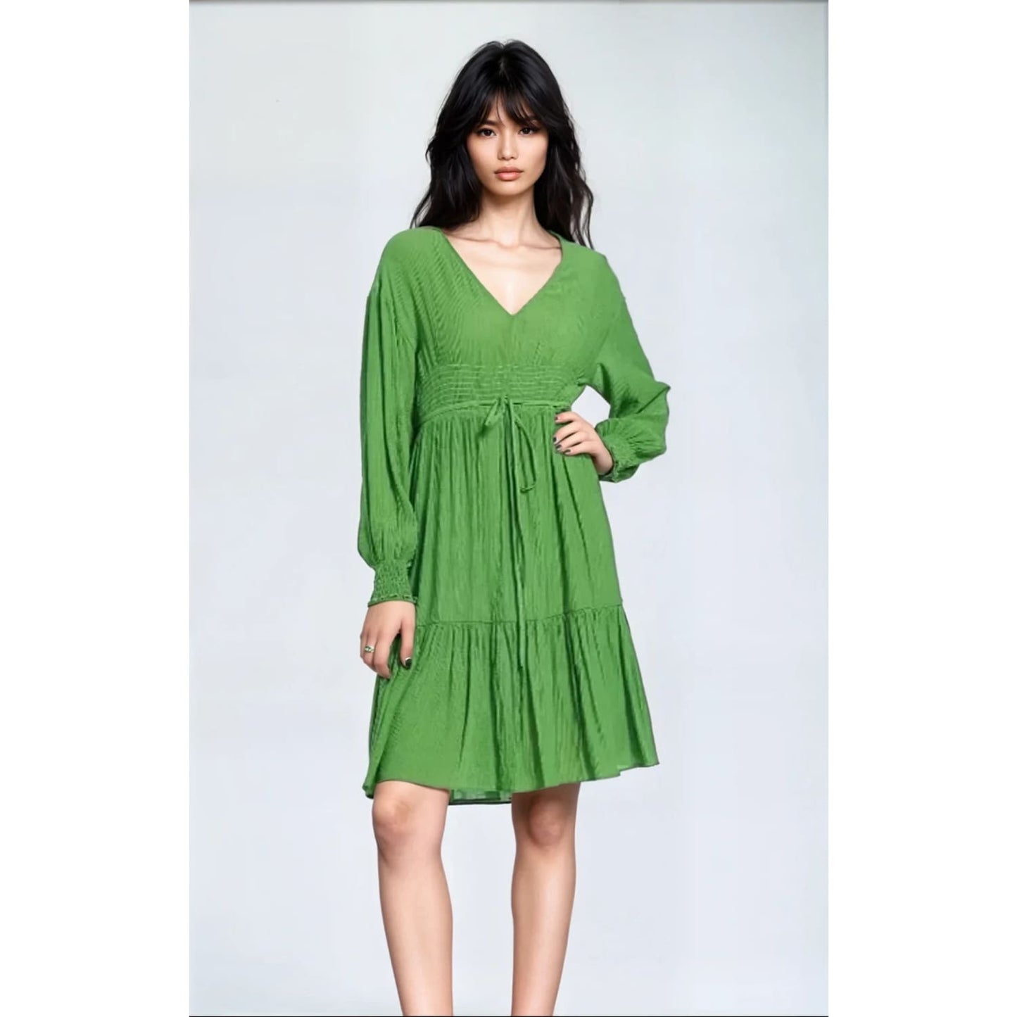 Belted Green Flare Dress - Womens