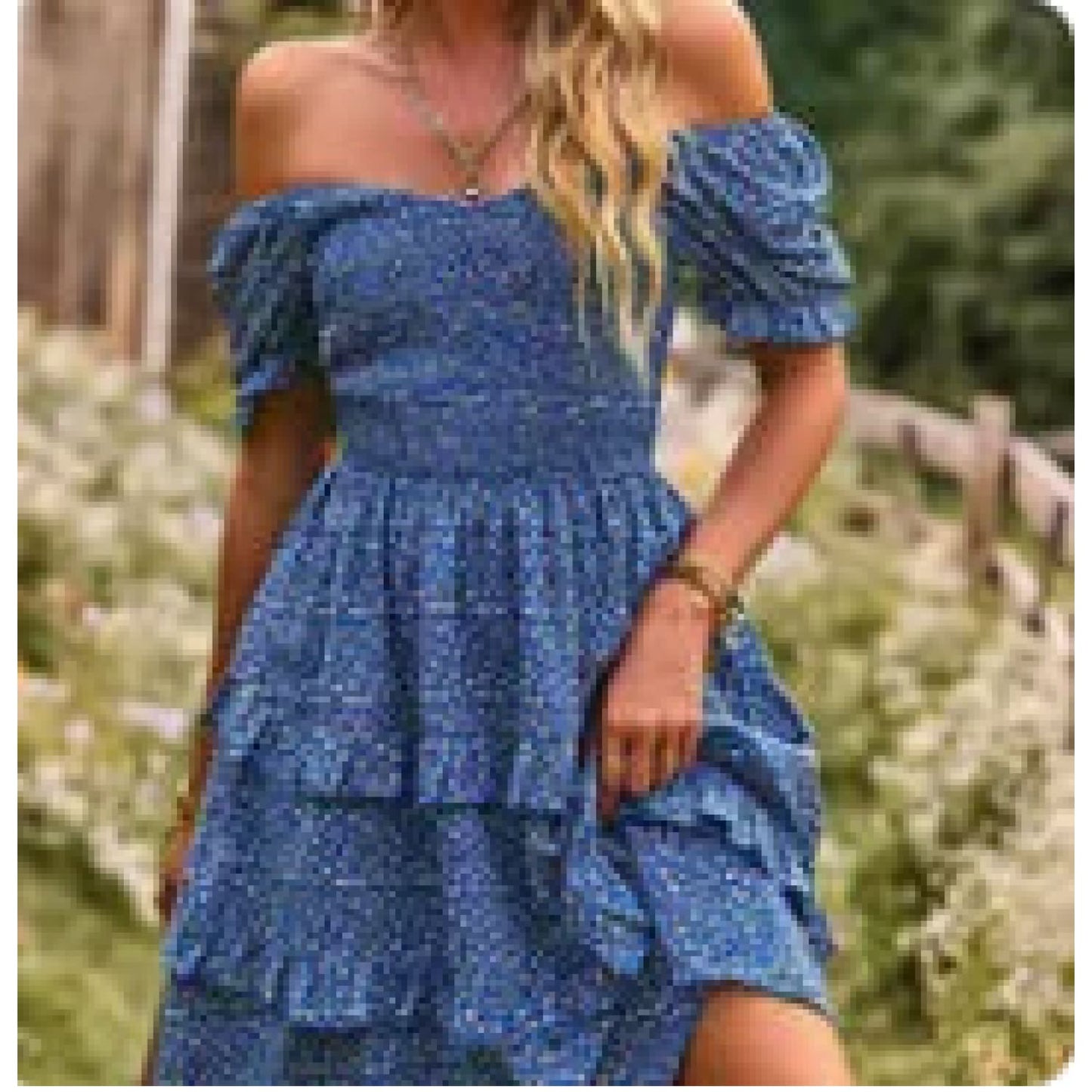 Blue Floral Tiered Dress - DRESSES