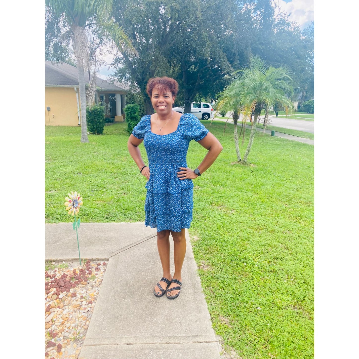 Blue Floral Tiered Dress - DRESSES