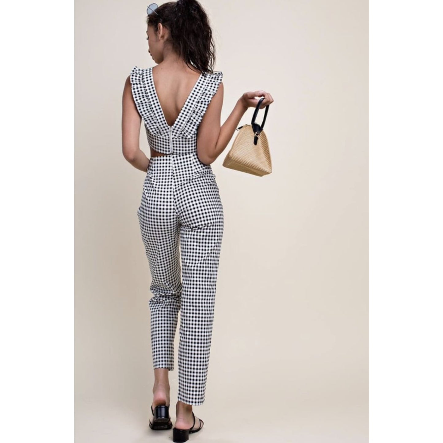 Black and White Ruffle Crop Top and Pants Set - Best YOU by HTS