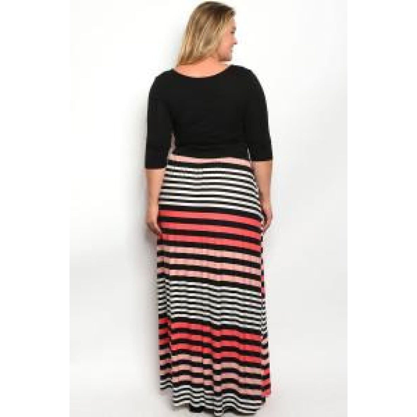 Black Stripes Plus Maxi Dress - DRESSES
