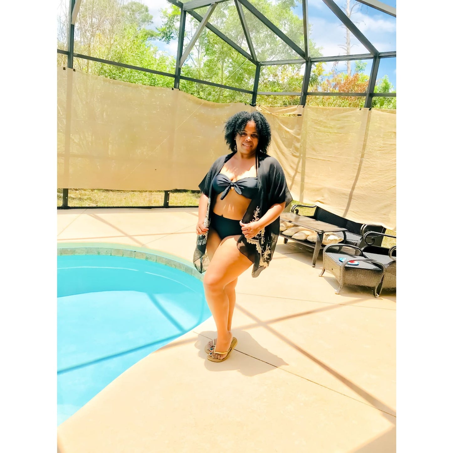 Black Tie-front Halter Bikini High Waist Swimsuit - SWIMSUITS