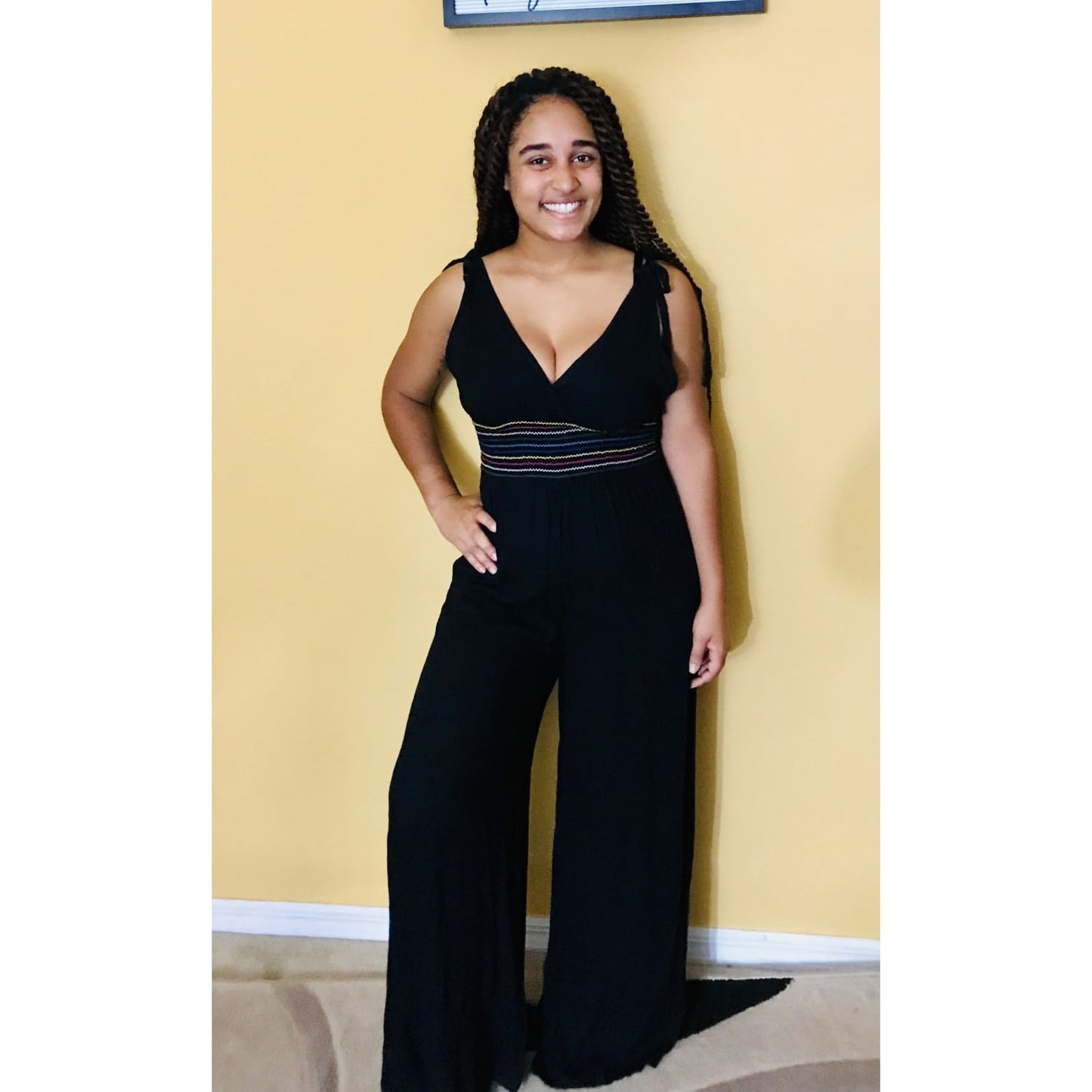 Black Wide Leg Waist Design Jumpsuit - OUTFITS