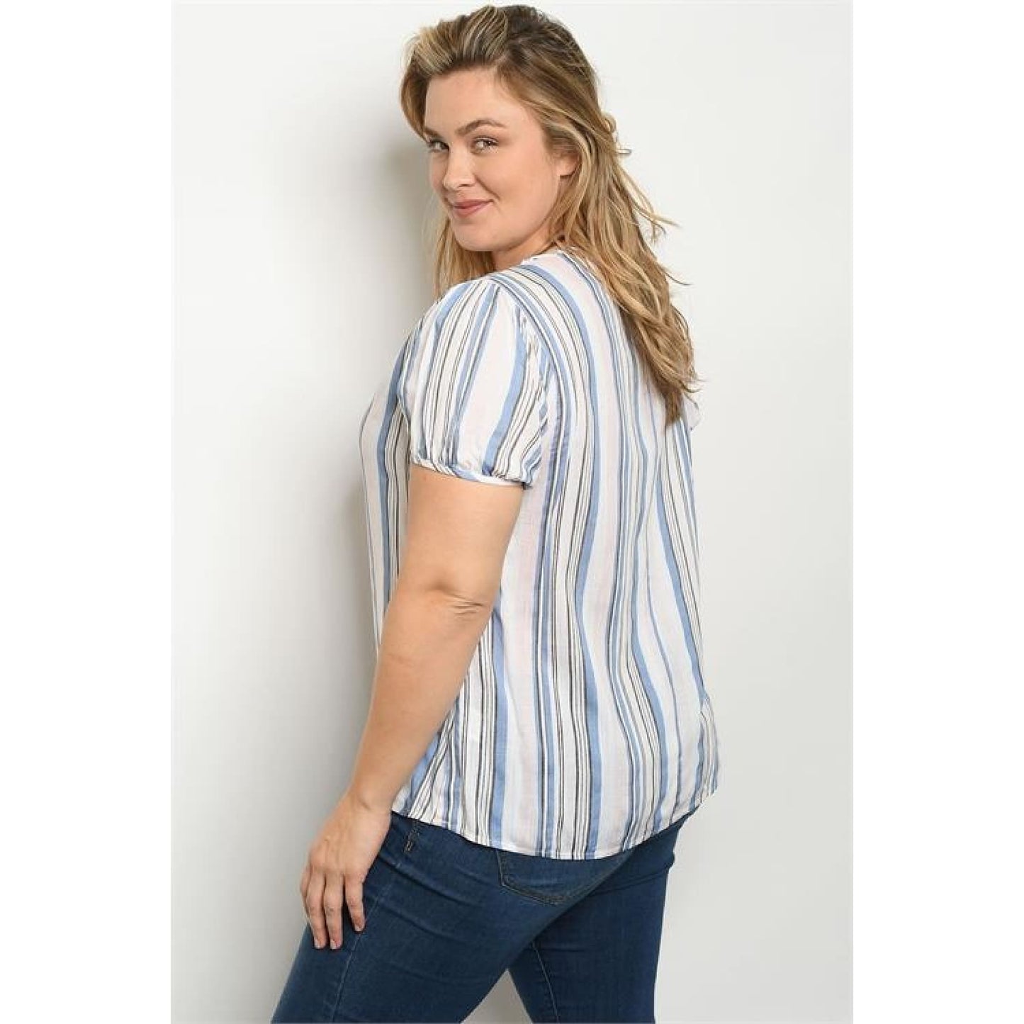 Blue Stripe Plus Top - TOPS