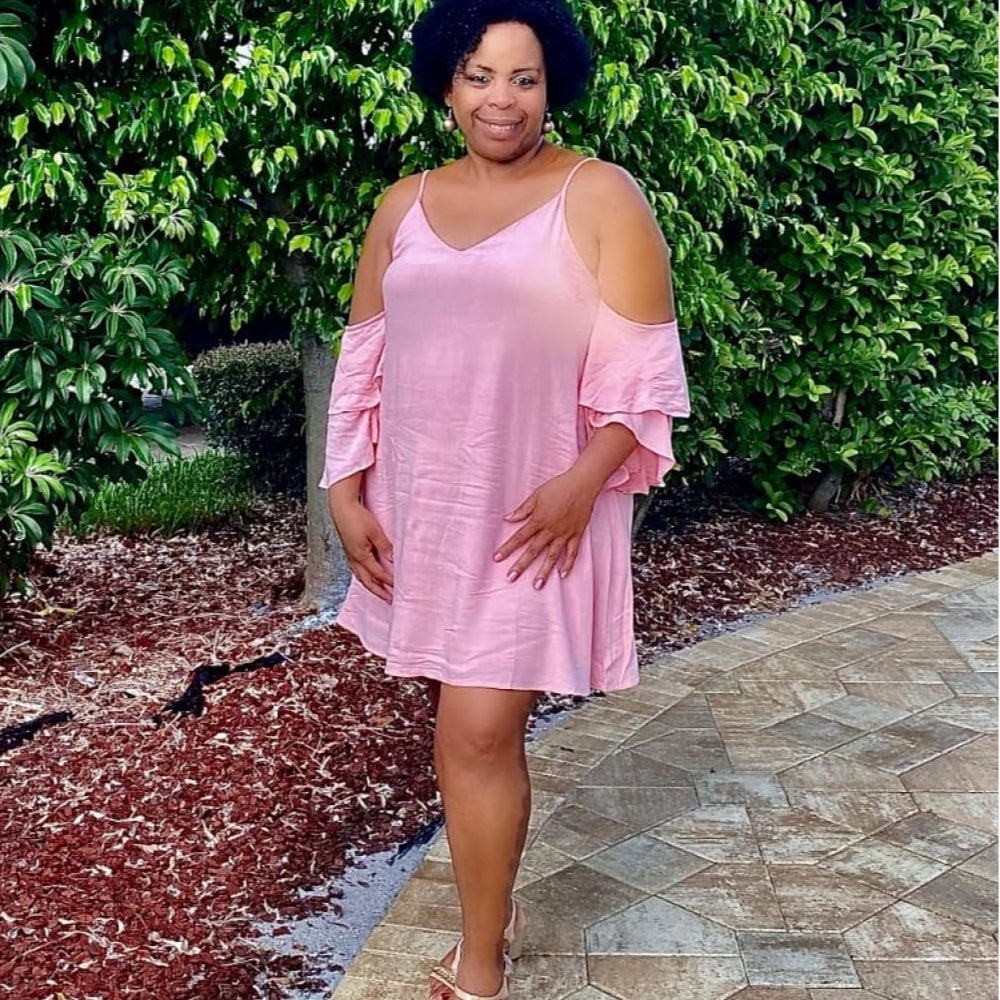 Blush Cold Shoulder Tunic Dress - DRESSES