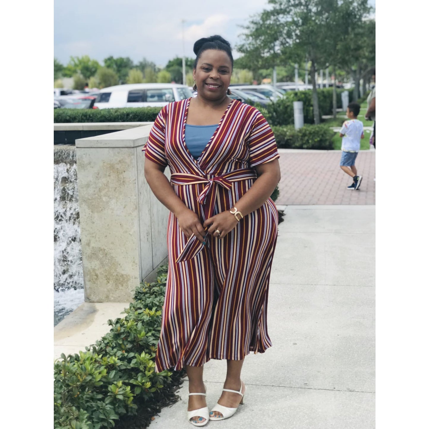 Burgundy and Mustard Striped Plus Size Jumpsuit - Best YOU by HTS