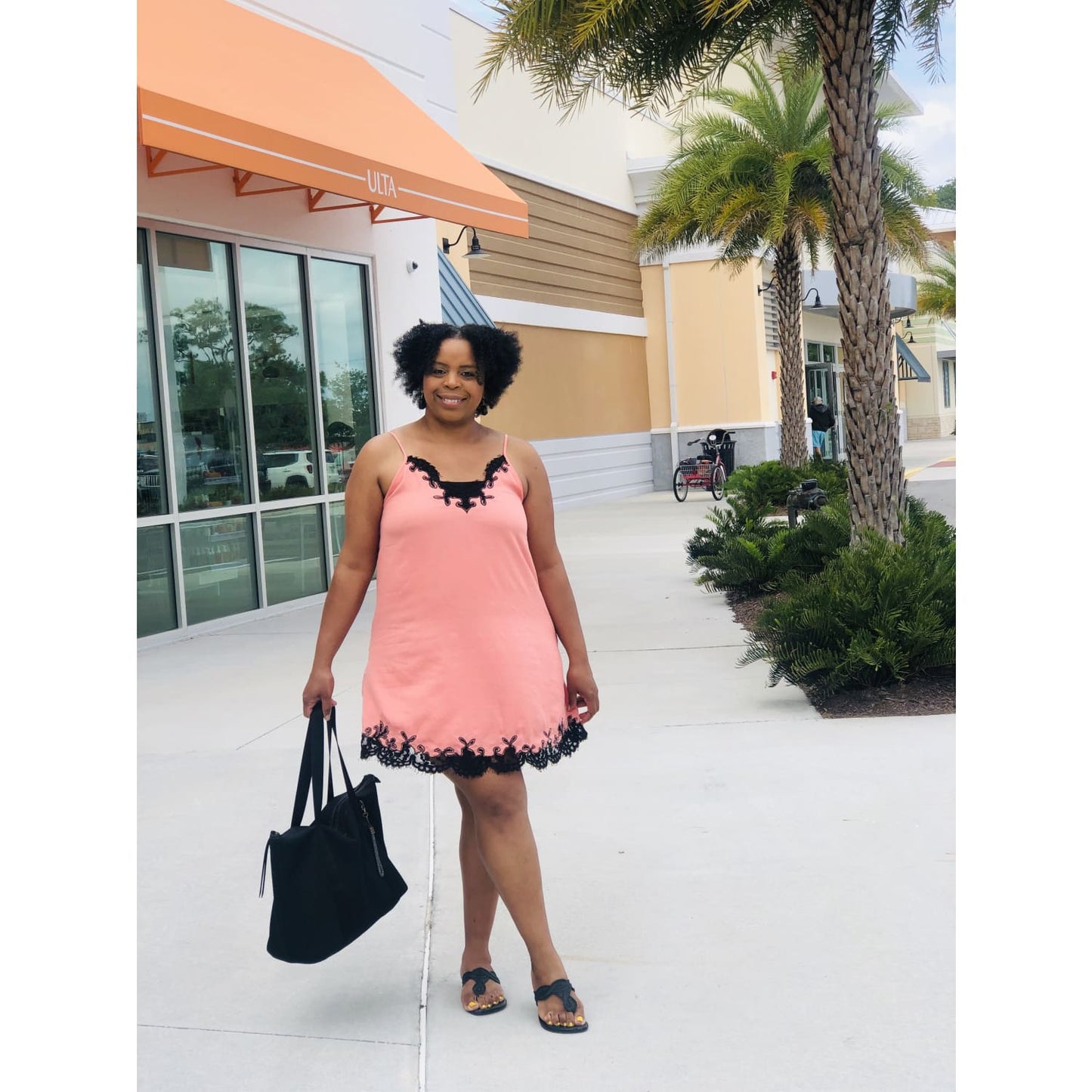 Coral Lace Trim Dress - DRESSES