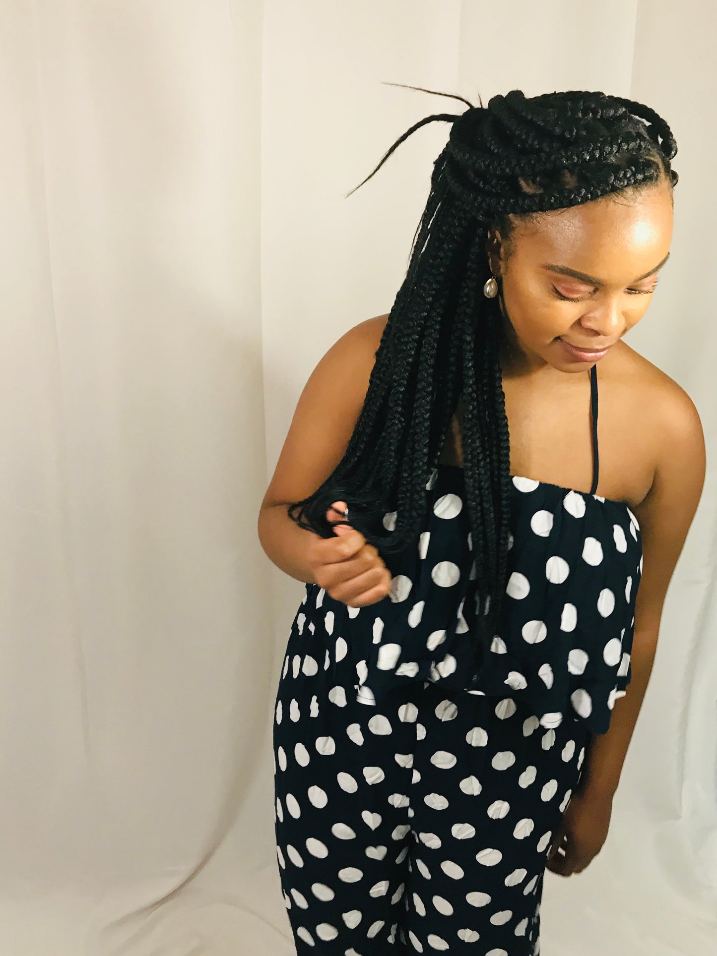 Navy Halter Polka Dot Jumpsuit SMALL - Best YOU by HTS