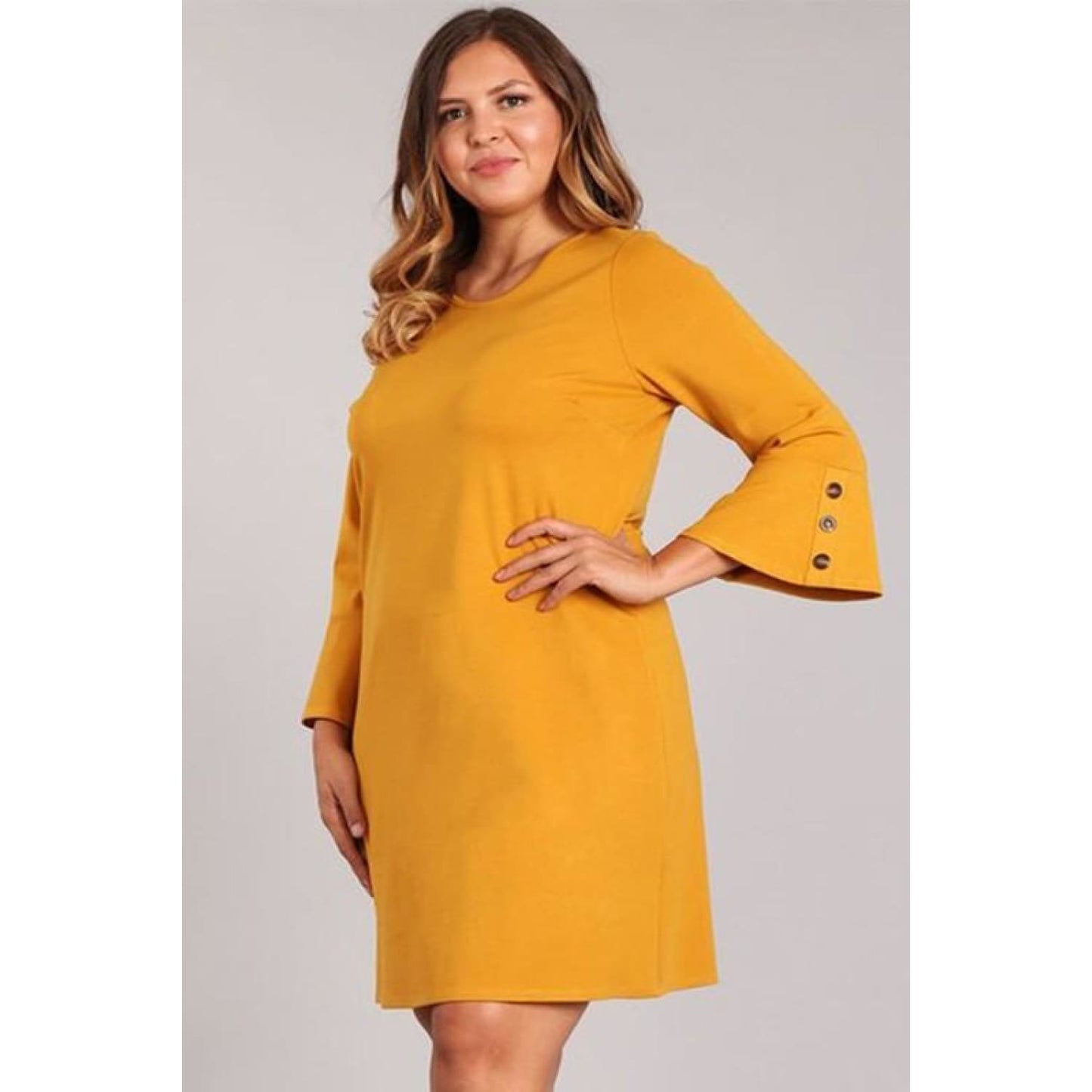 Mustard Bell Shift Plus Size Dress - Best YOU by HTS