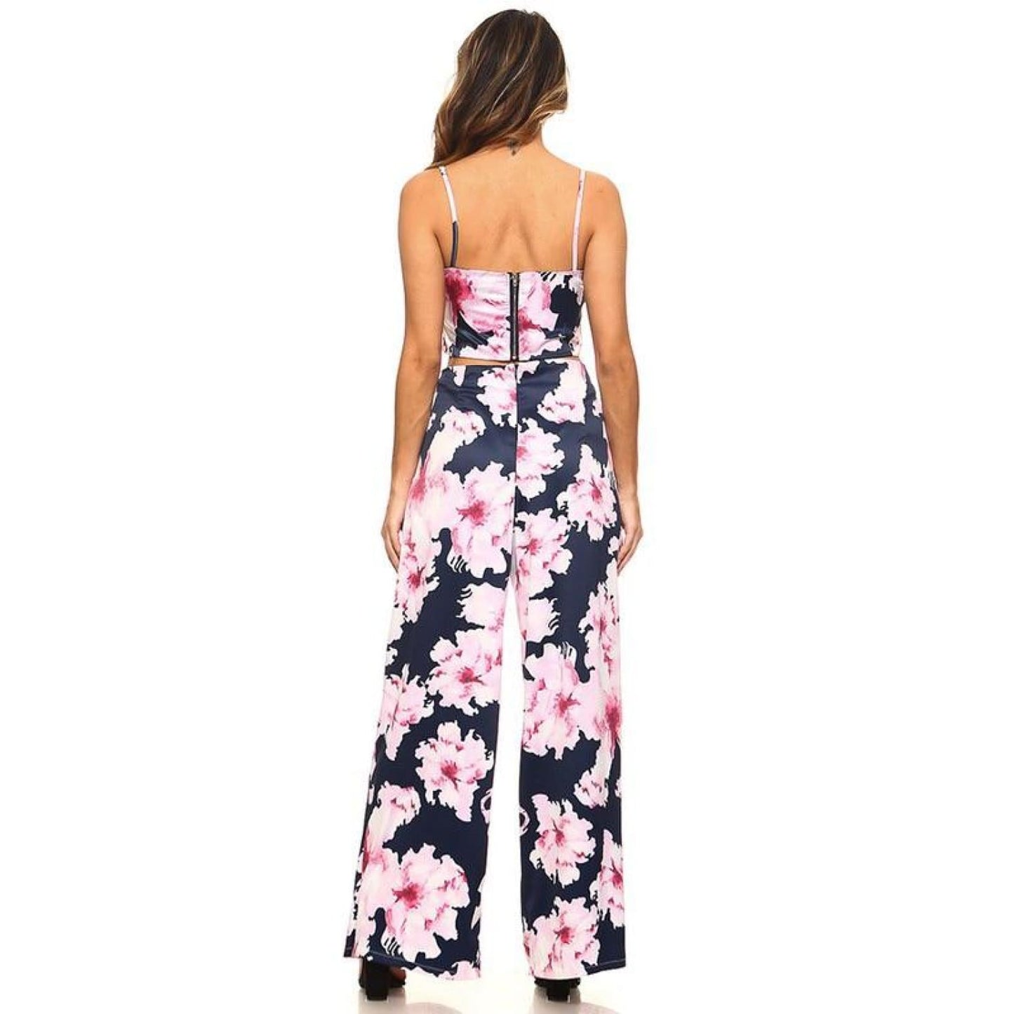 Navy Floral Crop Top and Pants Set - Best YOU by HTS