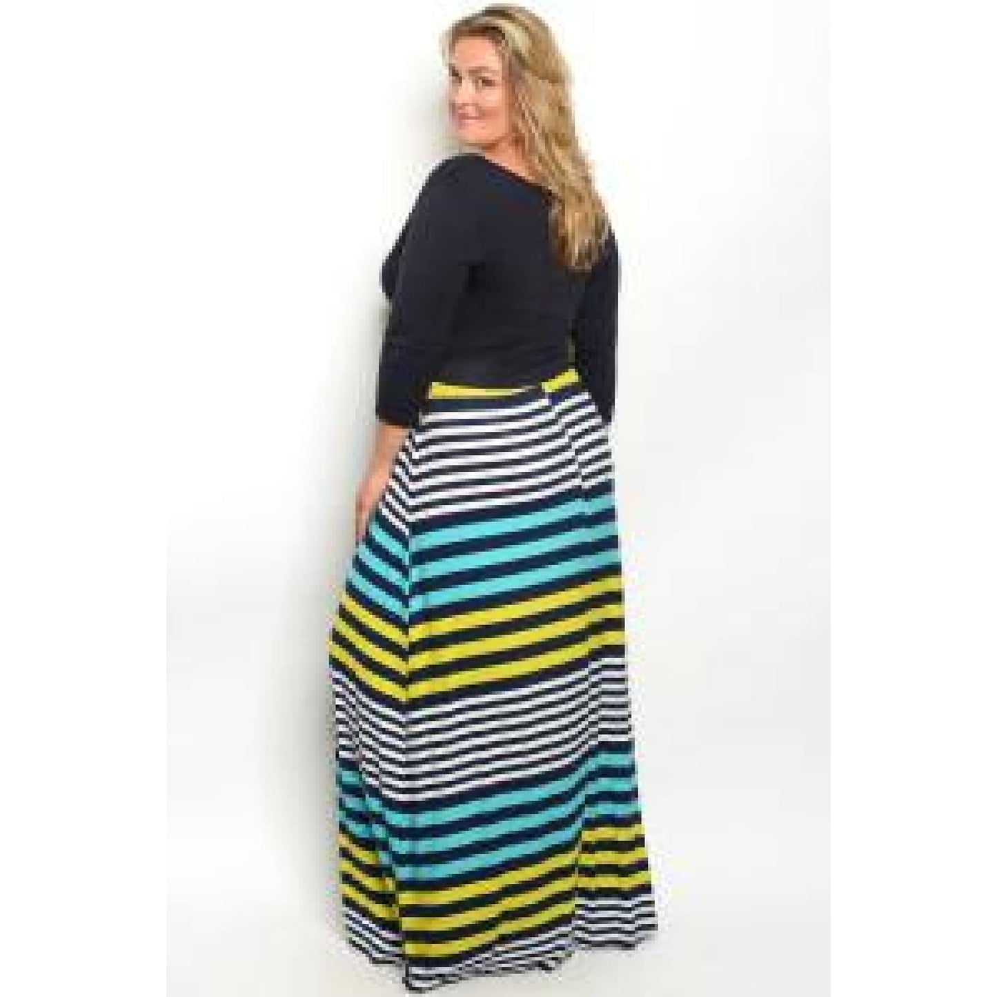 Navy Stripes Plus Maxi Dress - DRESSES
