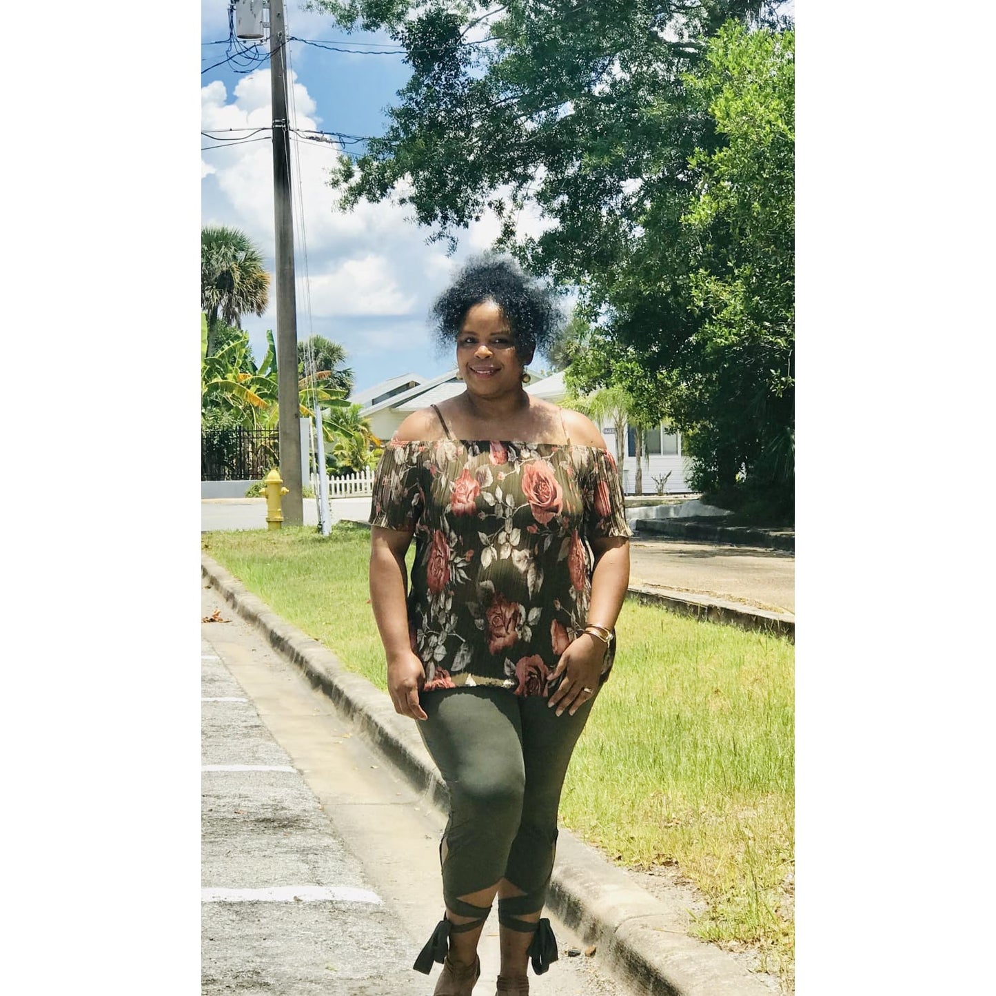 Olive Open Shoulder Plus Size Top - TOPS