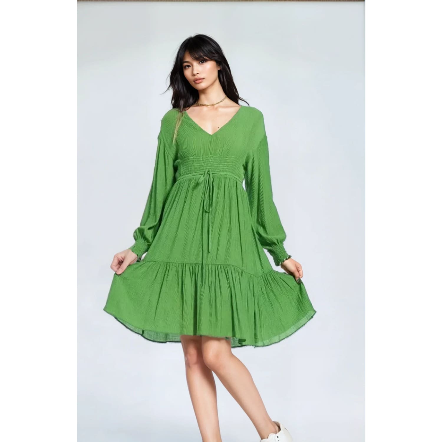 Belted Green Flare Dress - Womens