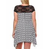 Black and White Printed Shift Dress Plus - DRESSES