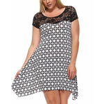 Black and White Printed Shift Dress Plus - DRESSES