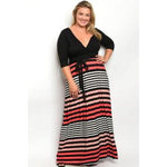 Black Stripes Plus Maxi Dress - DRESSES