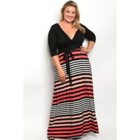 Black Stripes Plus Maxi Dress - DRESSES