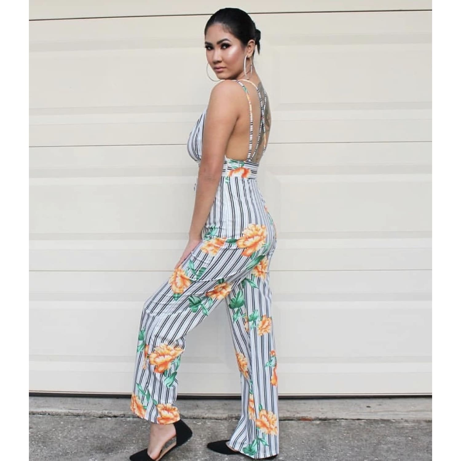 Black White Stripes Floral Jumpsuit - Best YOU by HTS
