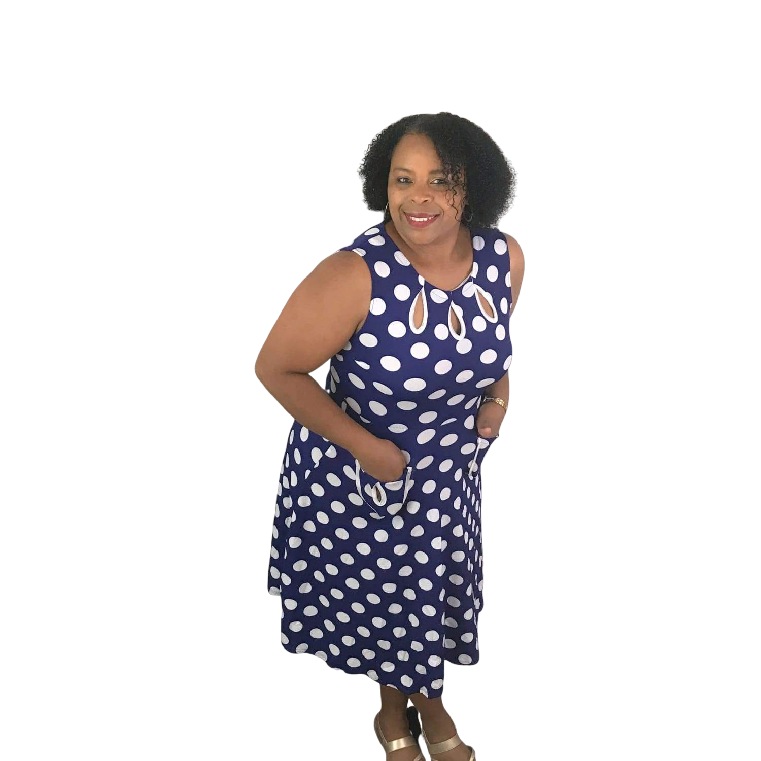 Navy blue polka dot dress hot sale plus size