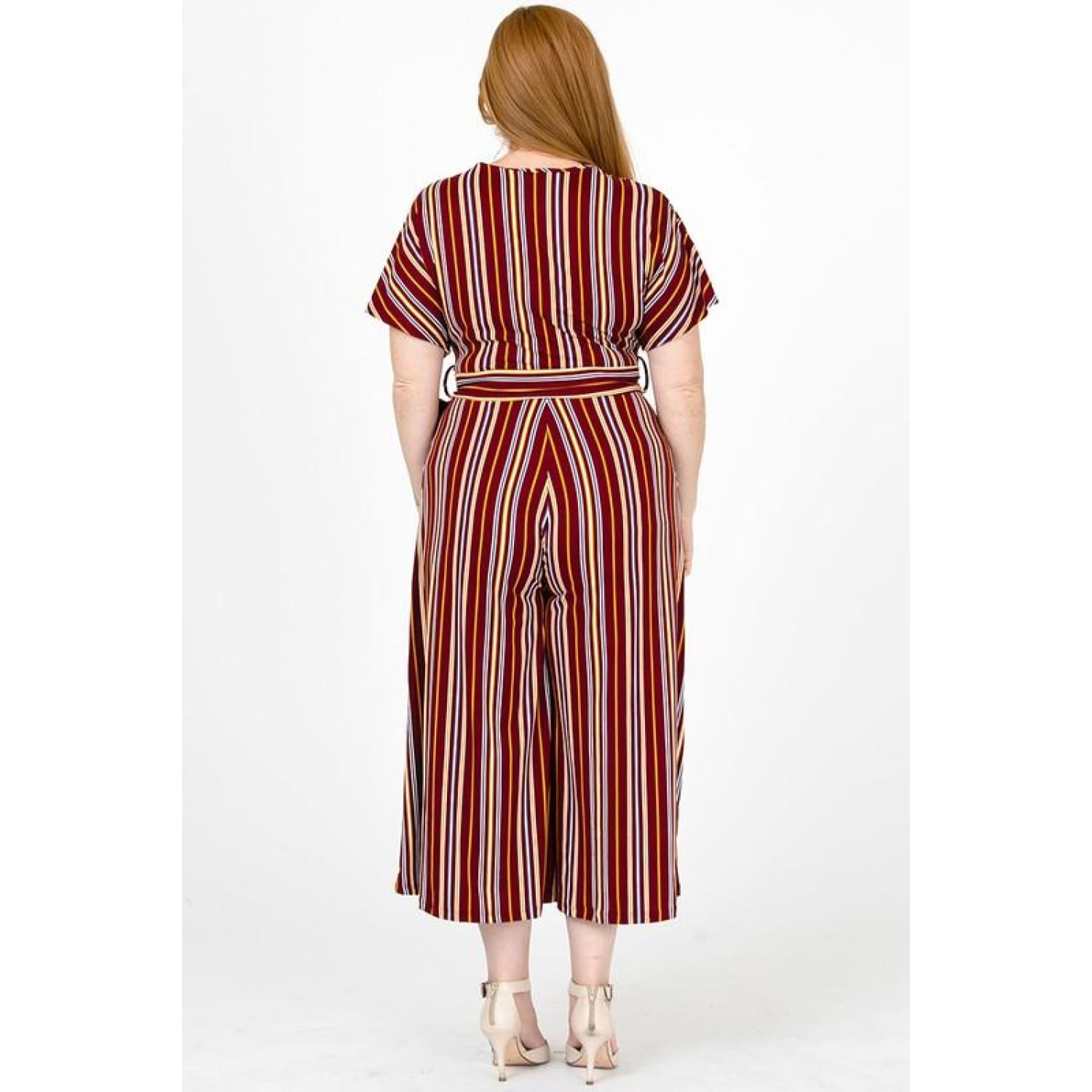 Burgundy and Mustard Striped Plus Size Jumpsuit - Best YOU by HTS