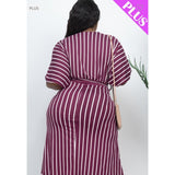 Burgundy Deep V Cut Plus Dress - DRESSES