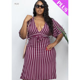 Burgundy Deep V Cut Plus Dress - DRESSES