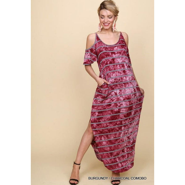 Burgundy with Charcoal Stripes Maxi Dress - Best YOU by HTS