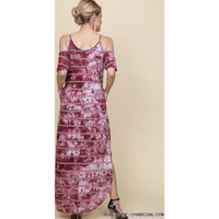 Burgundy with Charcoal Stripes Maxi Dress - DRESSES