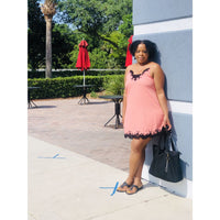 Coral Lace Trim Dress - DRESSES