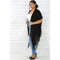 Crochet Trim Kimono - Black - Accessories