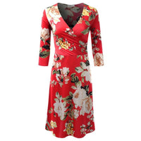 Flower Red Plus Size Dress - DRESSES