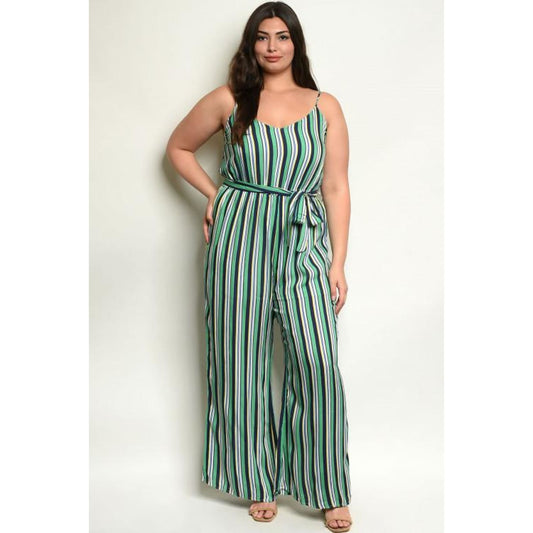 Green Stripes Plus Jumpsuit - Best YOU by HTS