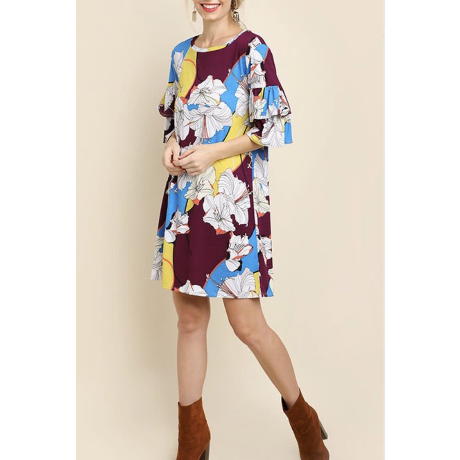 Layered Ruffle Sleeve Print Dress - Best YOU by HTS