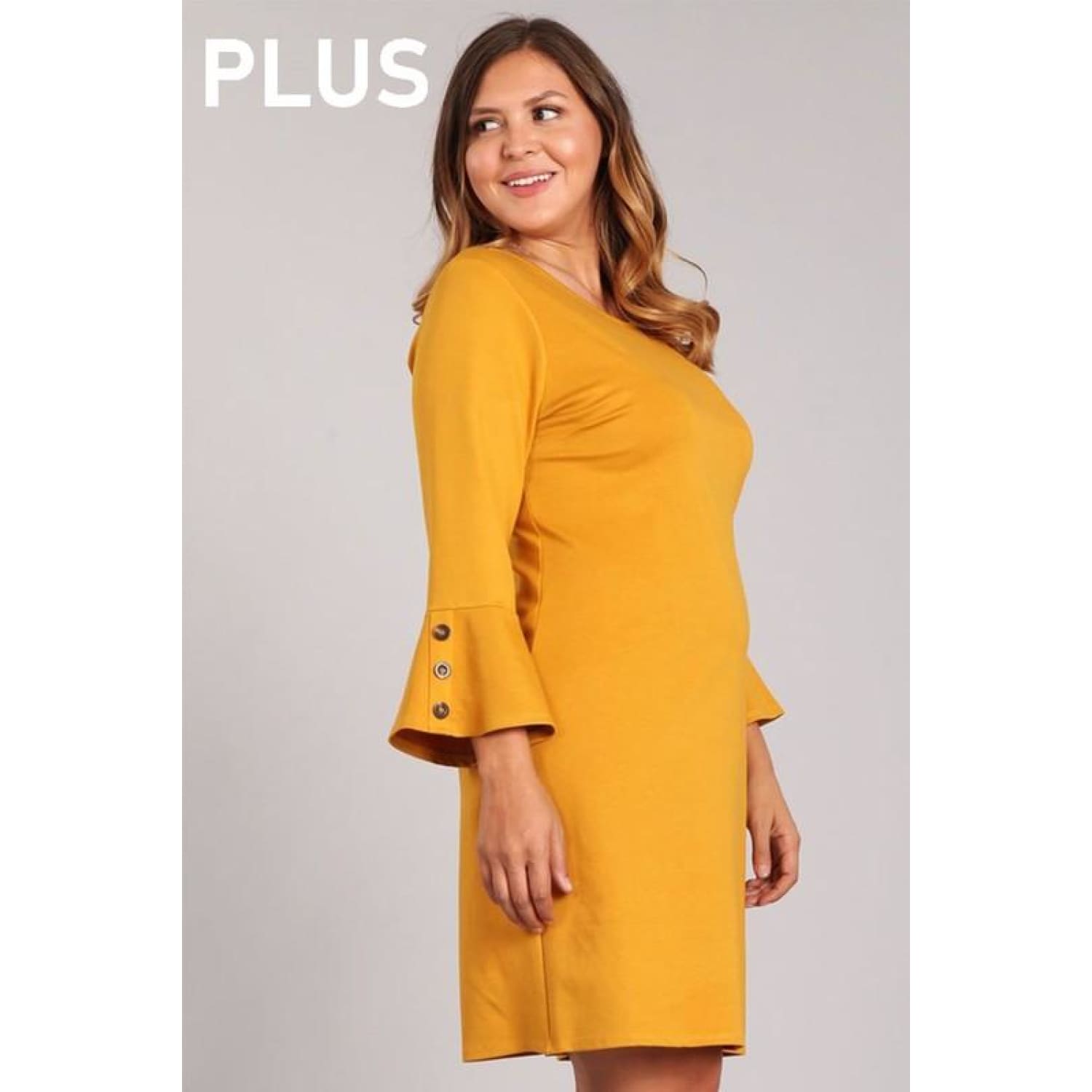 Mustard Bell Shift Plus Size Dress - Best YOU by HTS