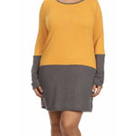 Mustard Color Block Sweater Dress Plus - DRESSES