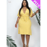 Mustard Deep V Cut Plus Dress - DRESSES