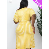 Mustard Deep V Cut Plus Dress - DRESSES