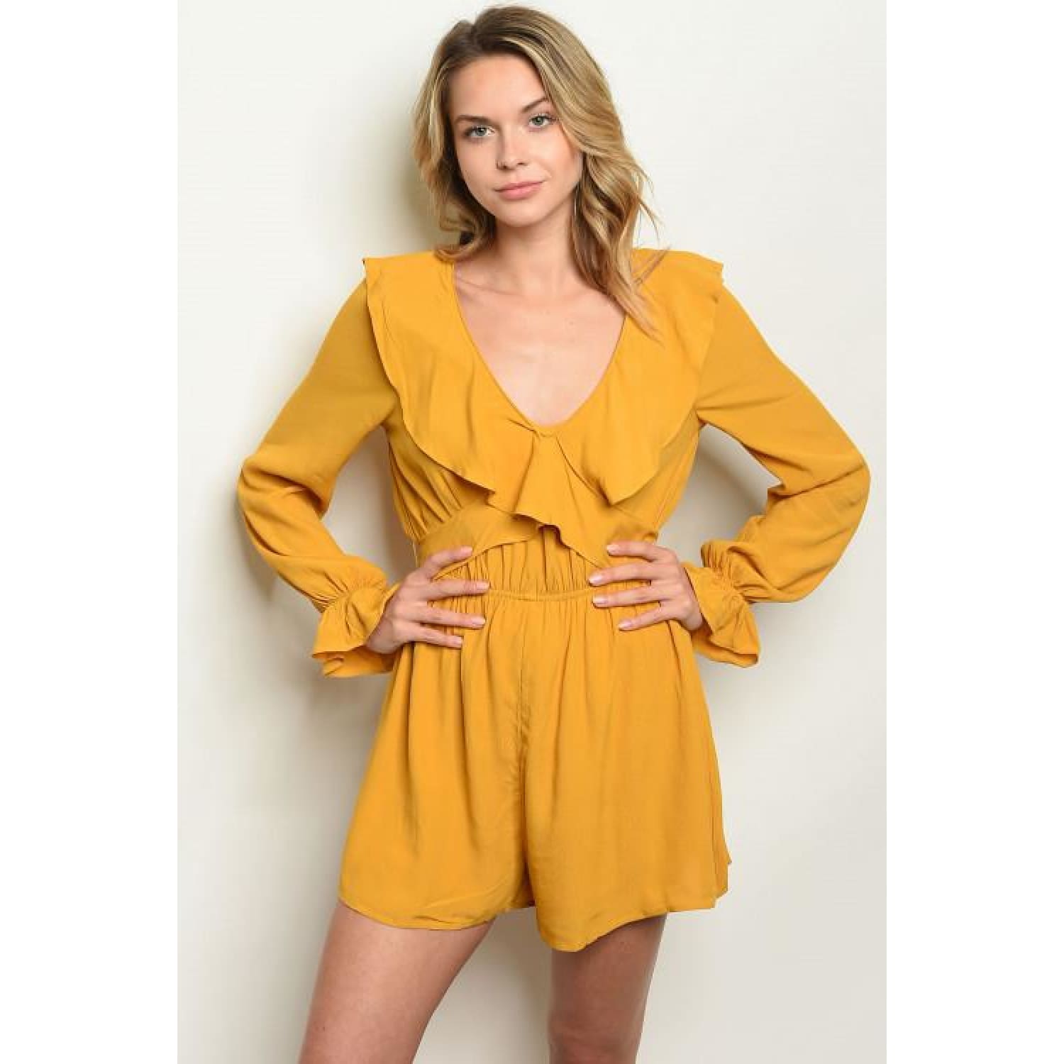 Mustard Long Sleeve Romper - Best YOU by HTS