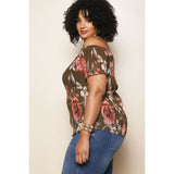 Olive Open Shoulder Plus Size Top - TOPS