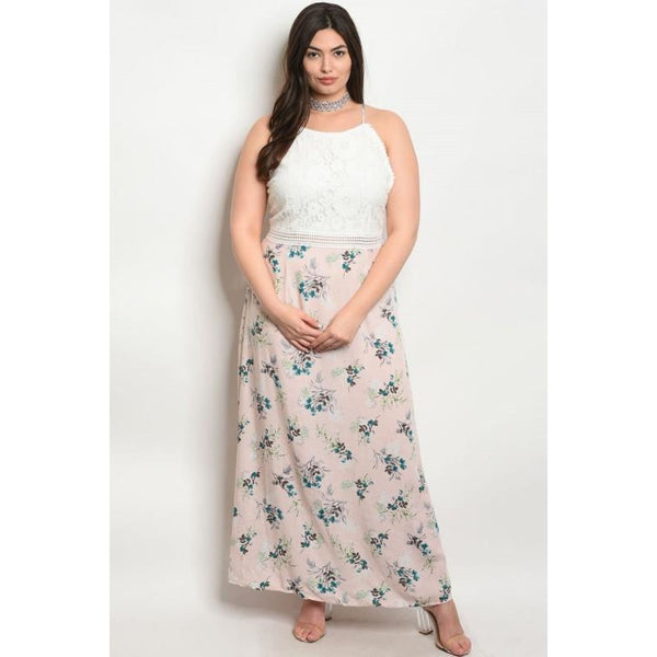 Pink Floral Lace Plus Maxi Dress - Best YOU by HTS