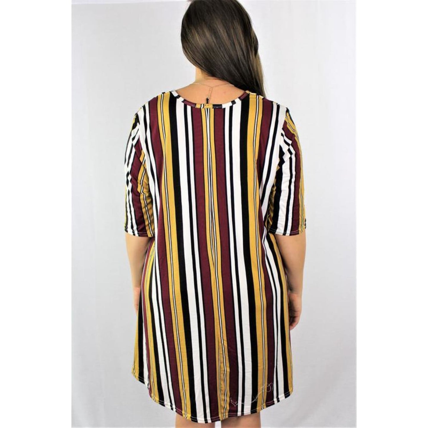 Plus Striped Trapeze Dress Burgundy - DRESSES