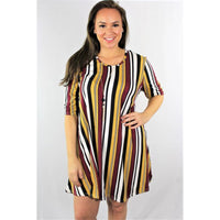 Plus Striped Trapeze Dress Burgundy - DRESSES
