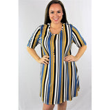 Plus Striped Trapeze Dress - DRESSES