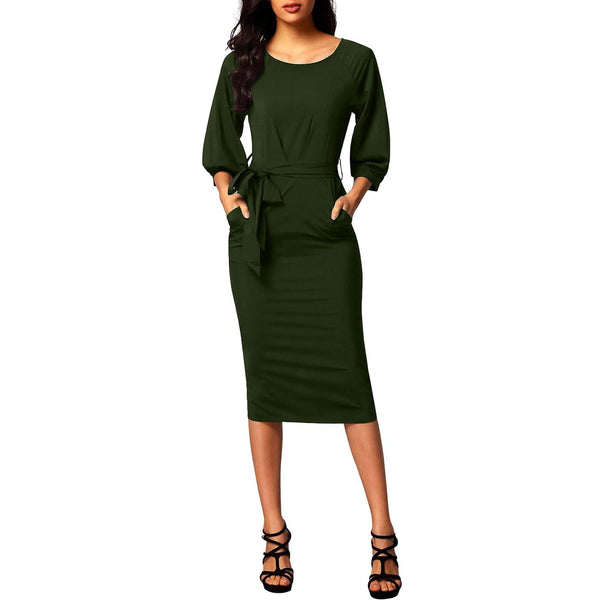 Puff Sleeve Pencil Dress - Army Green Size 10 - Best YOU by HTS