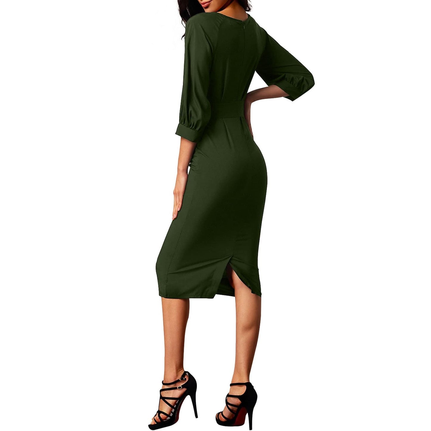 Puff Sleeve Pencil Dress - Army Green Size 10 - Best YOU by HTS