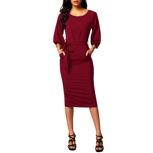 Puff Sleeve Pencil Dress - Burgundy Size 10 - Best YOU by HTS