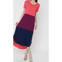 Regular Or Plus Coral Color Block Maxi Dress - Best YOU by HTS