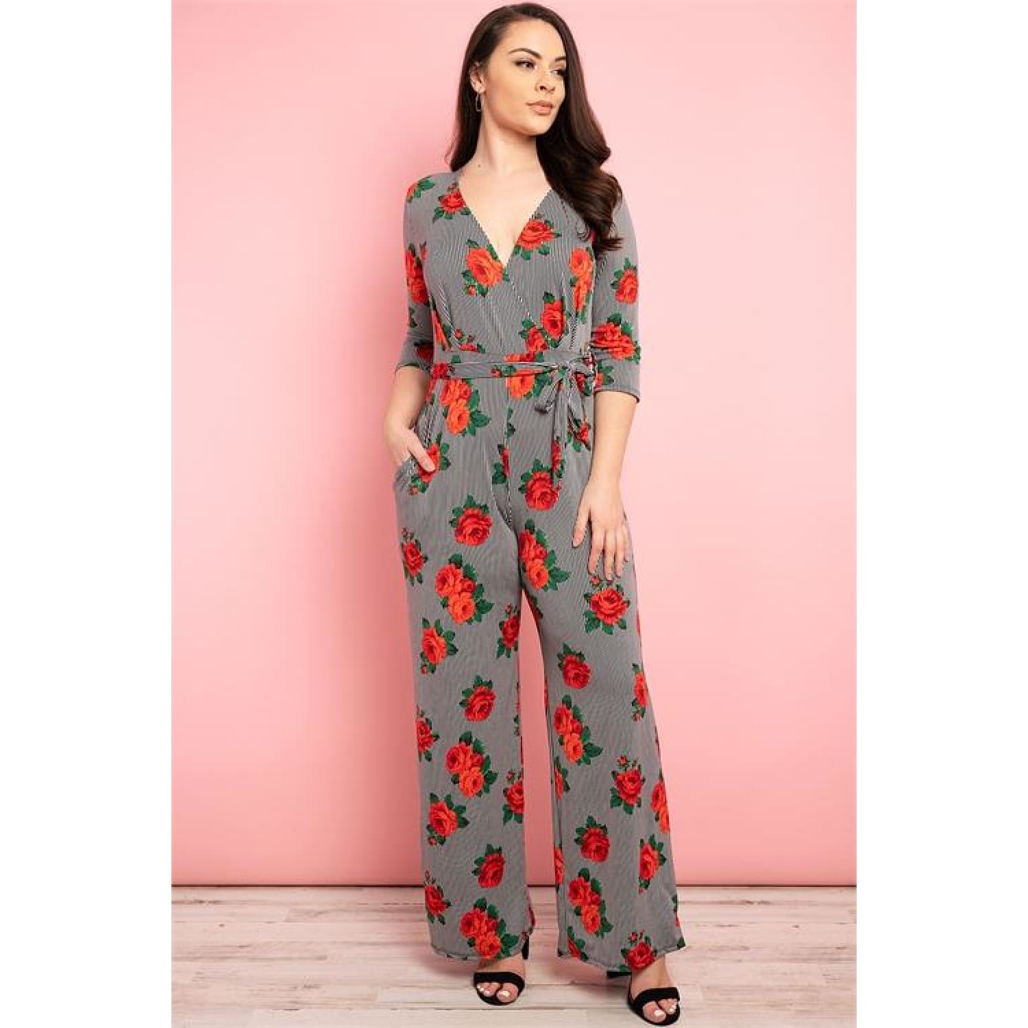 Roses And Stripes Plus Jumpsuit - OUTFITS