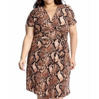 Snake Print Wrap Dress Plus - DRESSES